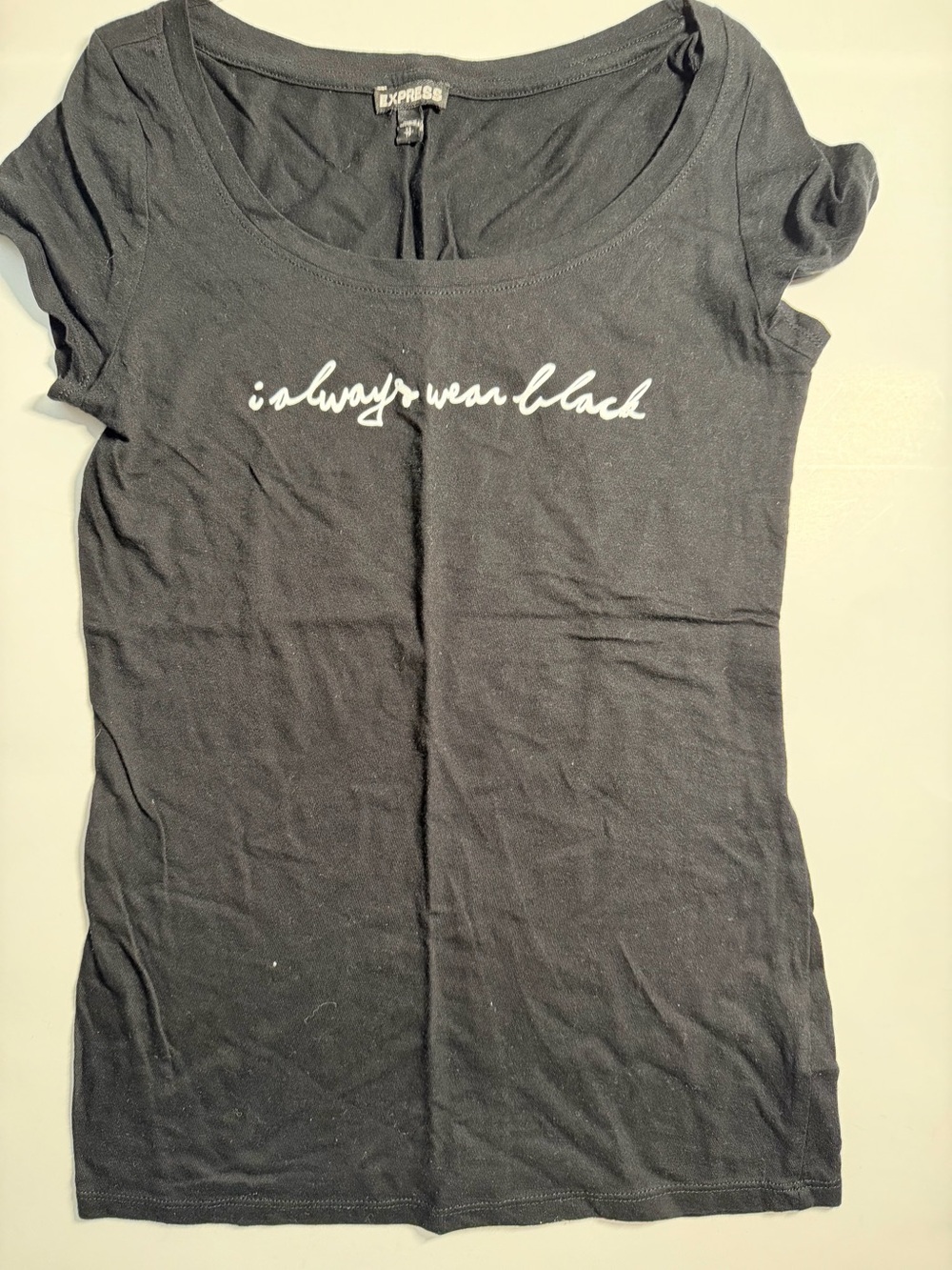 Express “I Always Wear Black” Graphic Fitted T-Shirt XS - Picture 3 of 6